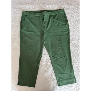 Denim & Company Green Cropped Straight Leg Pants Elastic Waist Front Size 2X